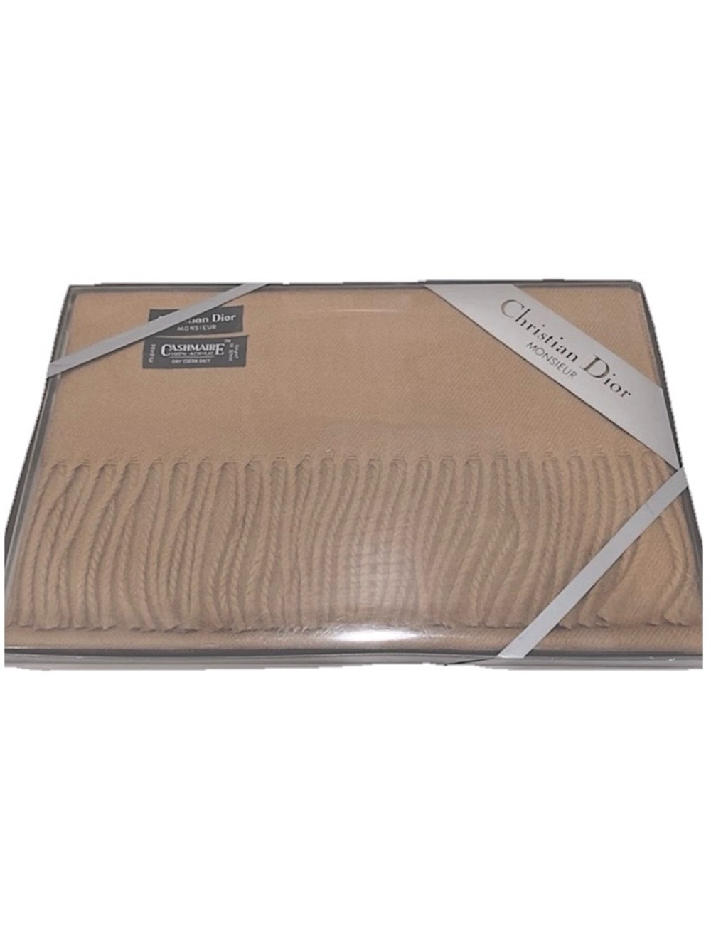 Authentic Christian Dior Monsieur Cashmaire 100% Acrylic Tan Scarf NEW in Box